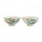 Pair of Chinese Doucai Bowls Dragon and Phonix Motif