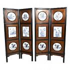Chinese Four Panel Screen with Plaques.