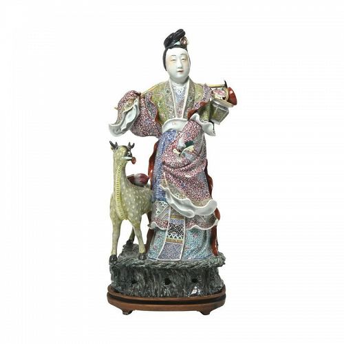 Chinese Famille Rose Porcelain Figure of Magu with Deer.