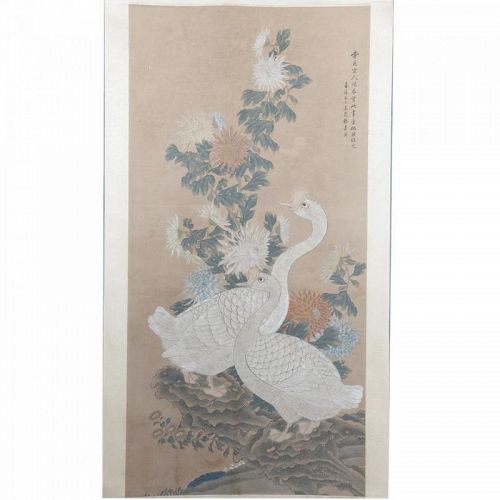 LARGE SONG STYLE 'GOOSE' PAINTING, HANGING SCROLL