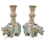 Pair of Chinese Cloisonne Elephant Vases.