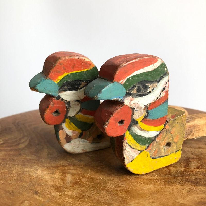 PAIR OF PAINTED WOODEN BIRD FIGURES FOR TEMPLE DECORATION