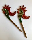 PAIR OF PAINTED WOODEN BIRDS FOR TEMPLE DECORATION