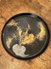 BLACK LACQUERED LARGE TRAY WITH GOLD AND SILVER TURNIP DESIGN