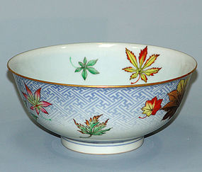 Antique Porcelain Bowl, Takahashi Dohachi, Maple Leaves