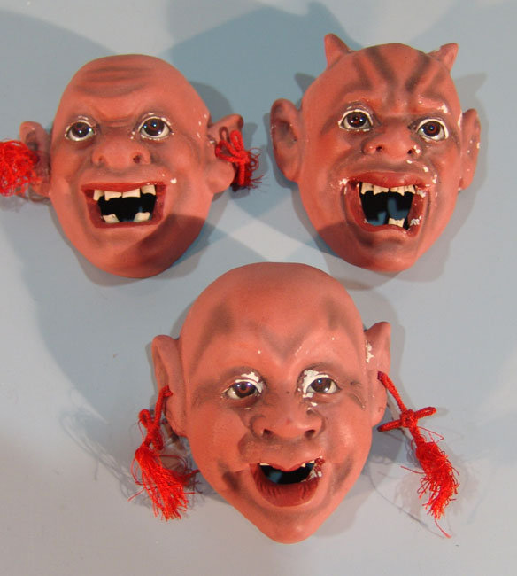 Antique Boxed Set, 12 Japanese Devil Masks w/Glass Eyes