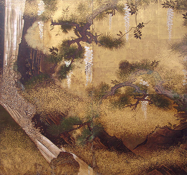 Extravagant Early Edo Japanese Gold Waterfall Screen