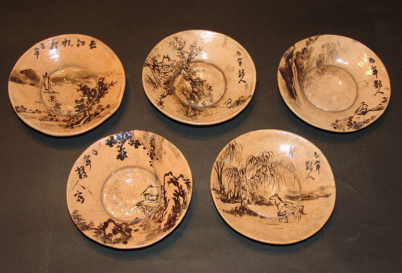 Antique Hand Painted Imperial Dish Set, Hyakunen