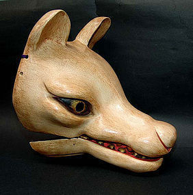 Rare! Antique Japanese Kyogen Fox Mask