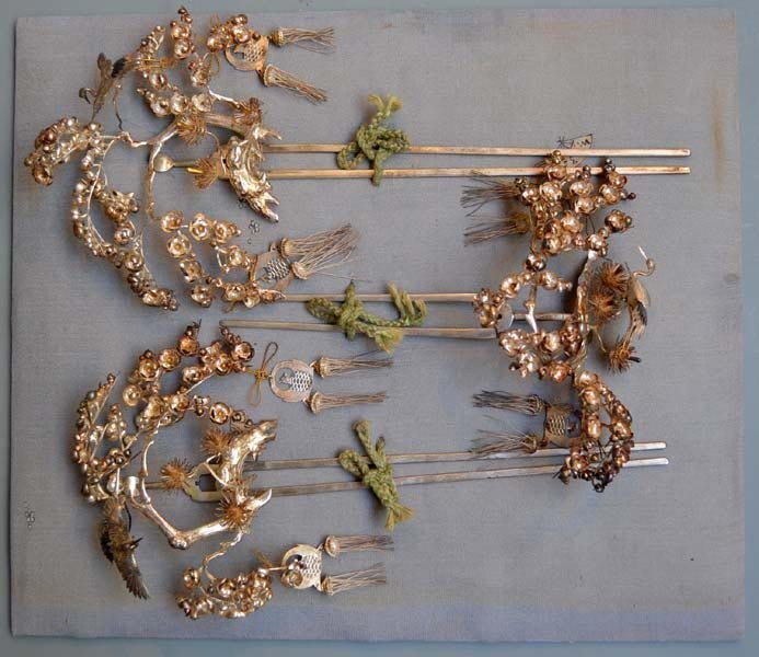 Antique Set of large Silver Kanzashi Hair Pins