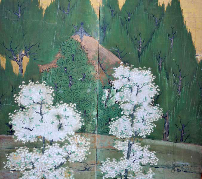 Edo Japanese Gold Screen, Cherry Blossoms, Pine &amp; Waves