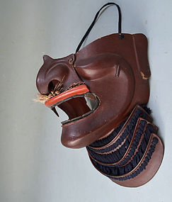 Edo period Japanese Samurai Armor Menpo Mask with Fangs