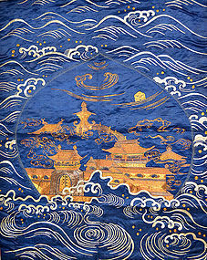 Shishu Embroidered Japanese Silk Fukusa, Golden Palace