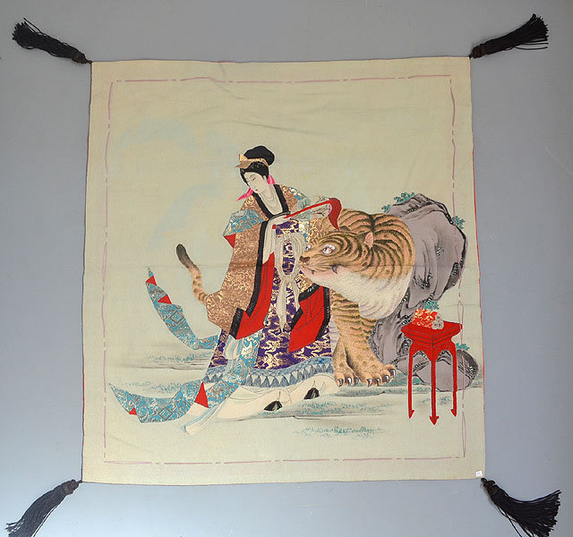 Amazing Shishu Embroidered Japanese Silk Fukusa, Tiger