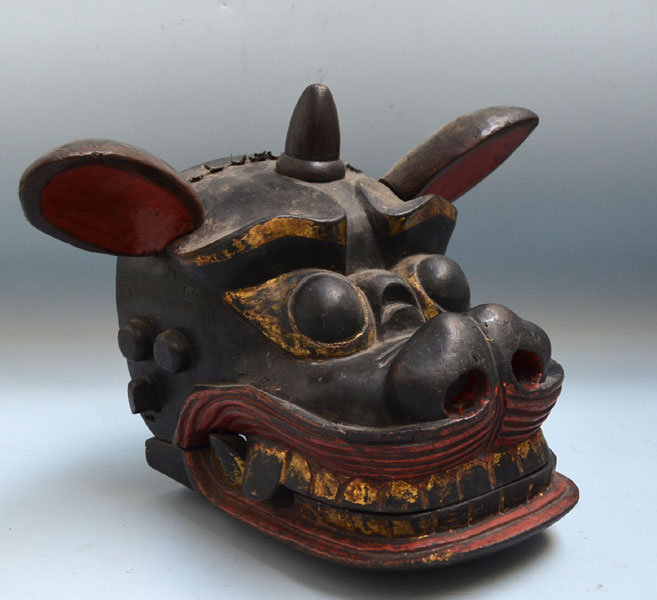 18th Century Japanese Shishi-mai Wooden Mask