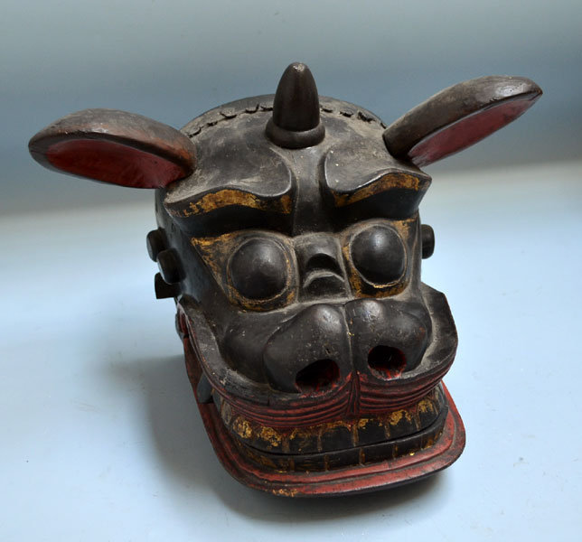 18th Century Japanese Shishi-mai Wooden Mask