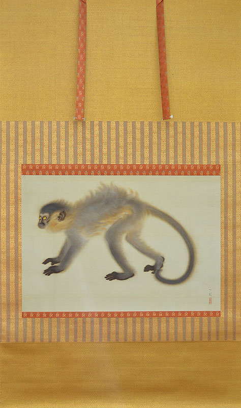 Baby Monkey Japanese Scroll by Ota Issai