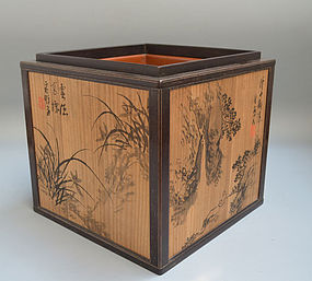 Rosewood and Kiri Hibachi Painted by Mori Kinseki