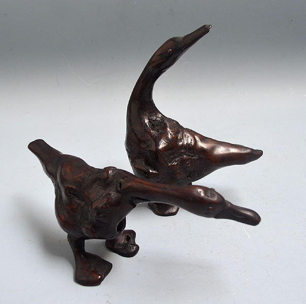 Antique Japanese Root-wood Scholar Carvings, Geese