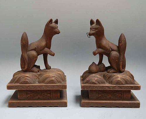 Pair Edo p. Japanese Shrine Foxes
