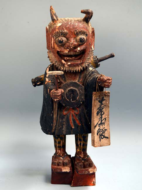 Antique Japanese Otsu-e Oni no Nenbutsu Demon Carving