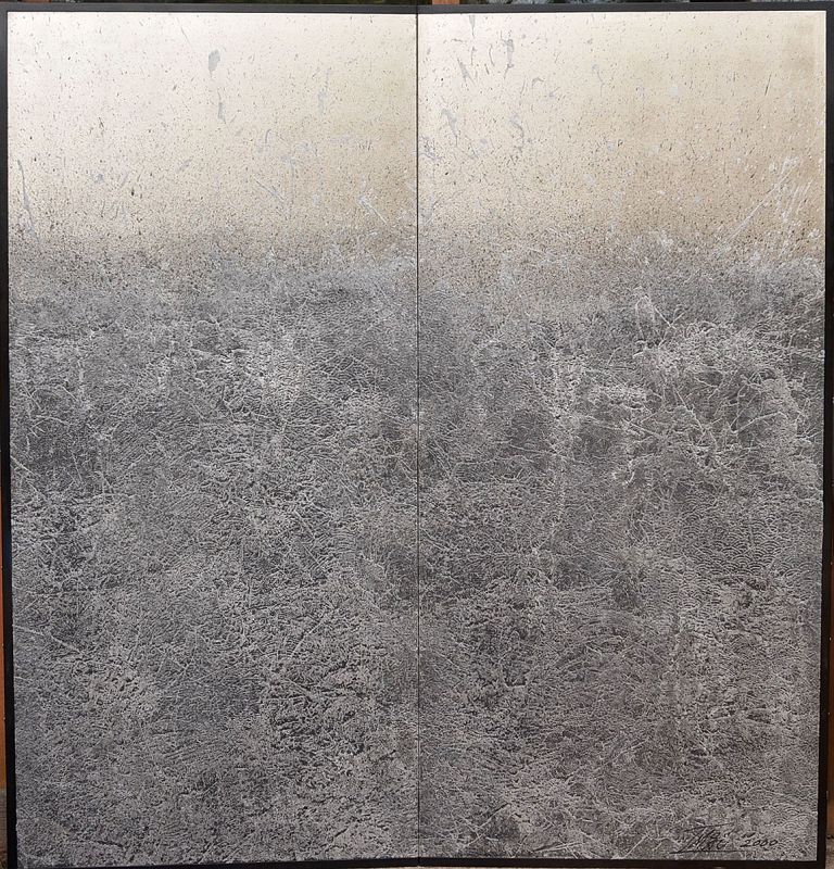 Imai Toshimitsu Abstract Silver Japanese 2 panel Screen