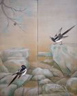 Taisho p. Painting by Kido Soi (Shunpo), 2 Panel Screen