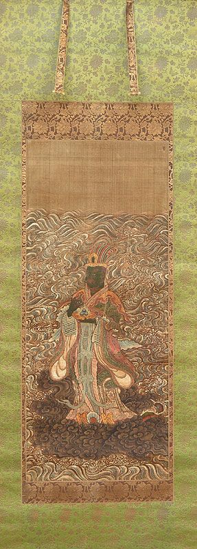 Antique Japanese Buddhist Scroll, Varuna the Dragon King