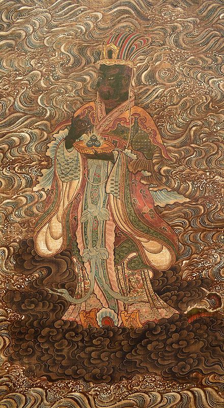 Antique Japanese Buddhist Scroll, Varuna the Dragon King