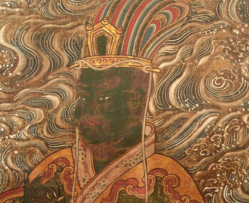 Antique Japanese Buddhist Scroll, Varuna the Dragon King