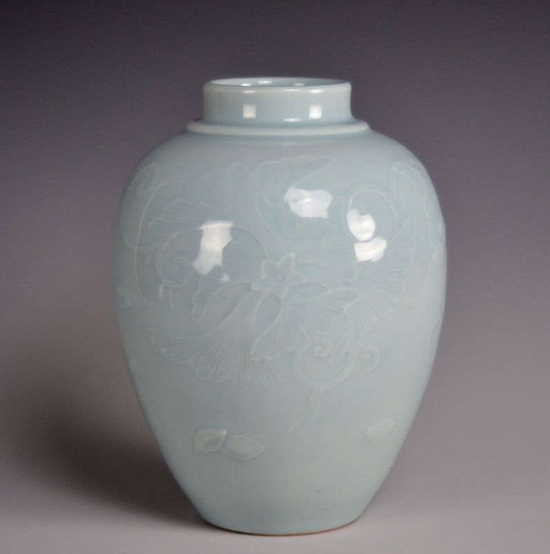 Elegant Antique Celadon Vase by Seifu Yohei IV