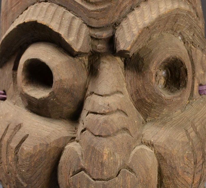 Antique Japanese Carved Wood Mingei Mask