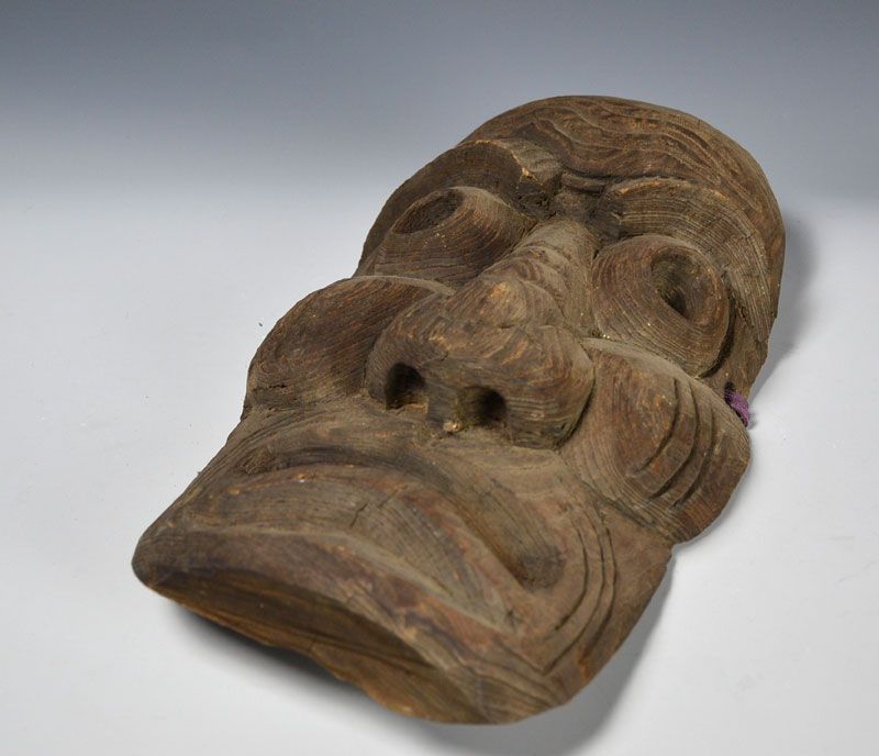 Antique Japanese Carved Wood Mingei Mask