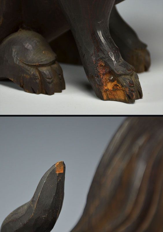 Antique Pair Japanese Carved Wood Shishi Gaurdians