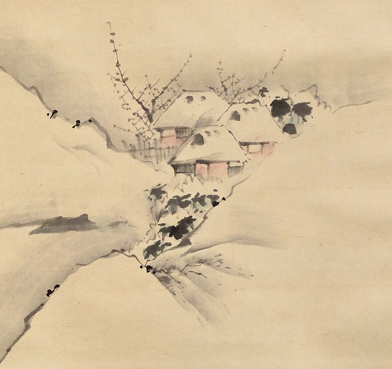 Antique Scroll, Otagaki Rengetsu &amp; Shikiryo, Village in Snow