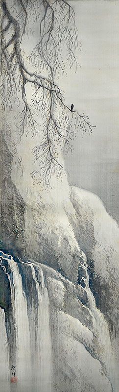 Crow in Snow at Waterfall by Tanaka Raisho,