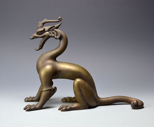 Spectacular Antique White Bronze Dragon, Mitsui Yoshio