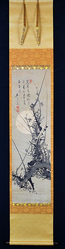 Mid-Edo p. Zen Scroll, Plum and Moon, Ryudojin