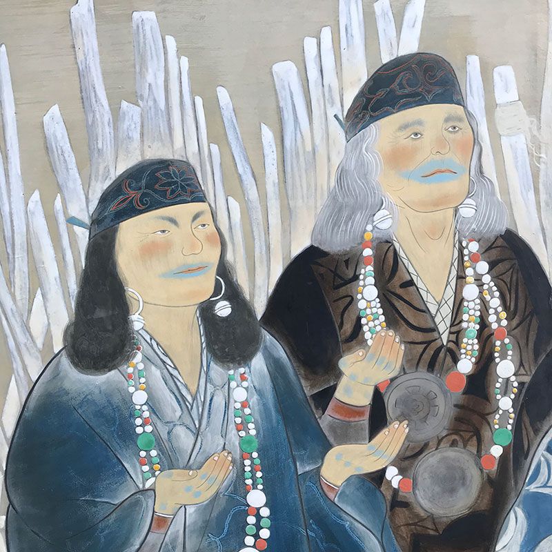 Ainu by Higuchi Tomimaro, Nitten Exhibited Screen Set