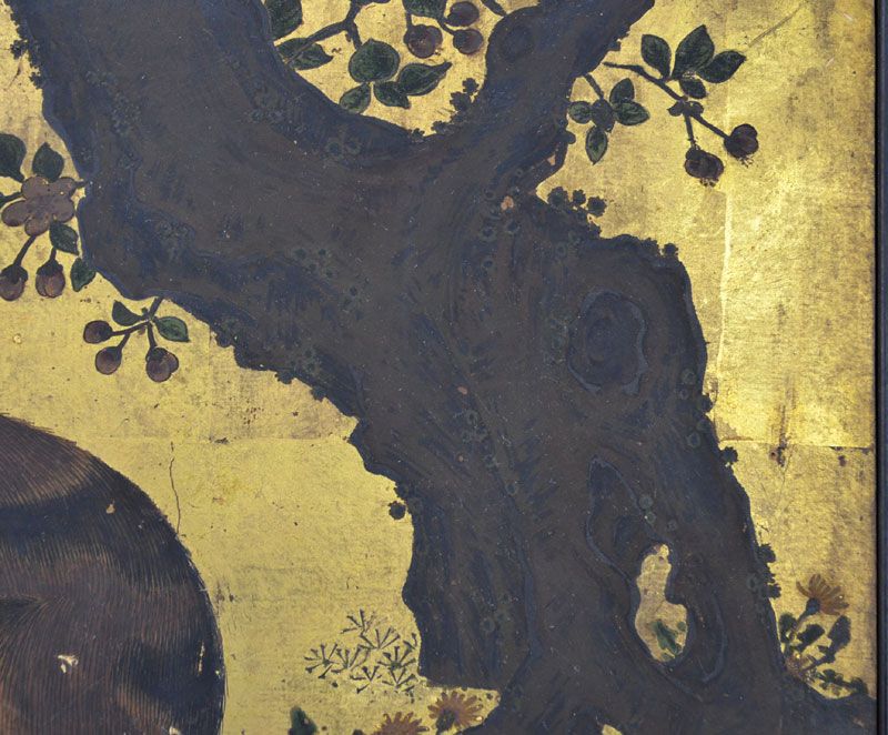 Set of Edo period Painted Gold Doors, Civets among Flora