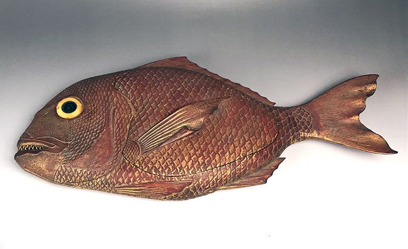 Antique Carved &amp; Lacquered Wooden Tai-Fish Dish