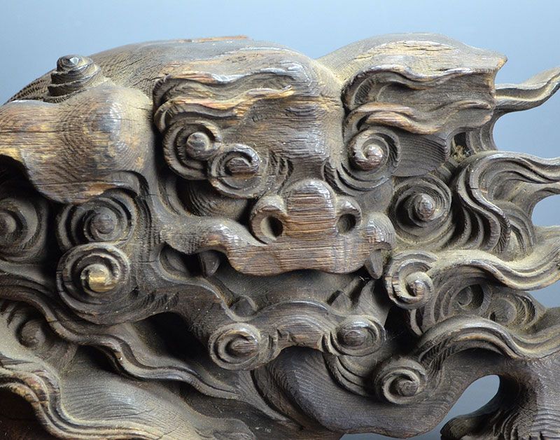 Antique Japanese Architectural Wood Carvings, Shishi Lions