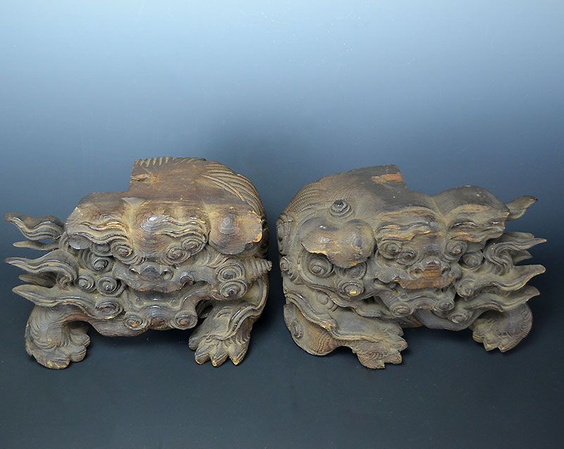 Antique Japanese Architectural Wood Carvings, Shishi Lions