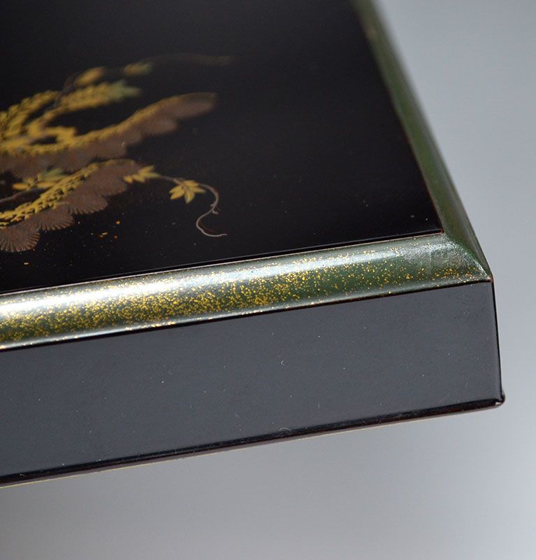 Exquisite Japanese Lacquer Box, Waterfall &amp; Wysteria