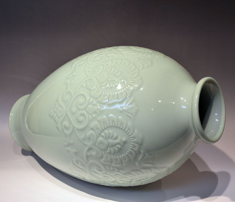 Massive Celadon Porcelain Vase by Miyanaga Tozan I