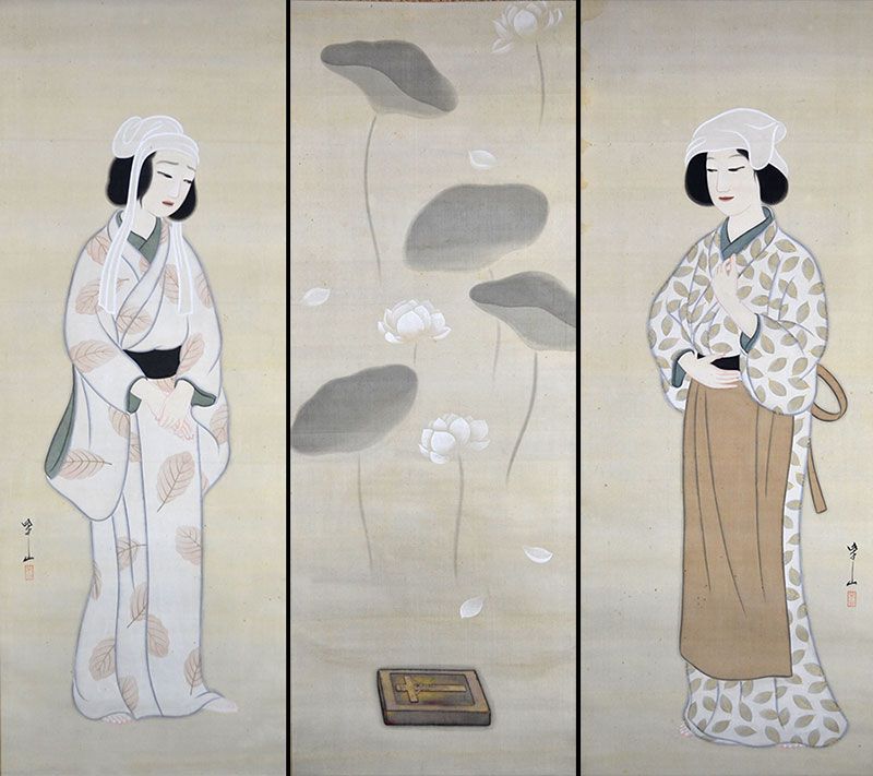 Antique Japanese Christian Scroll Triptych by Shizan