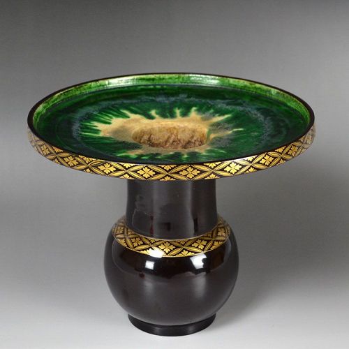 Rare! Antique Toyoraku Lacquered Pottery Usubata Vase