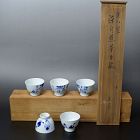 5 Sencha Tea Cups, Takahashi Dohachi & Tomioka Tessai