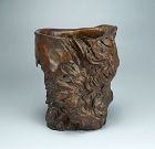 Antique Japanese Natural Wood Scholar Art Brush Pot