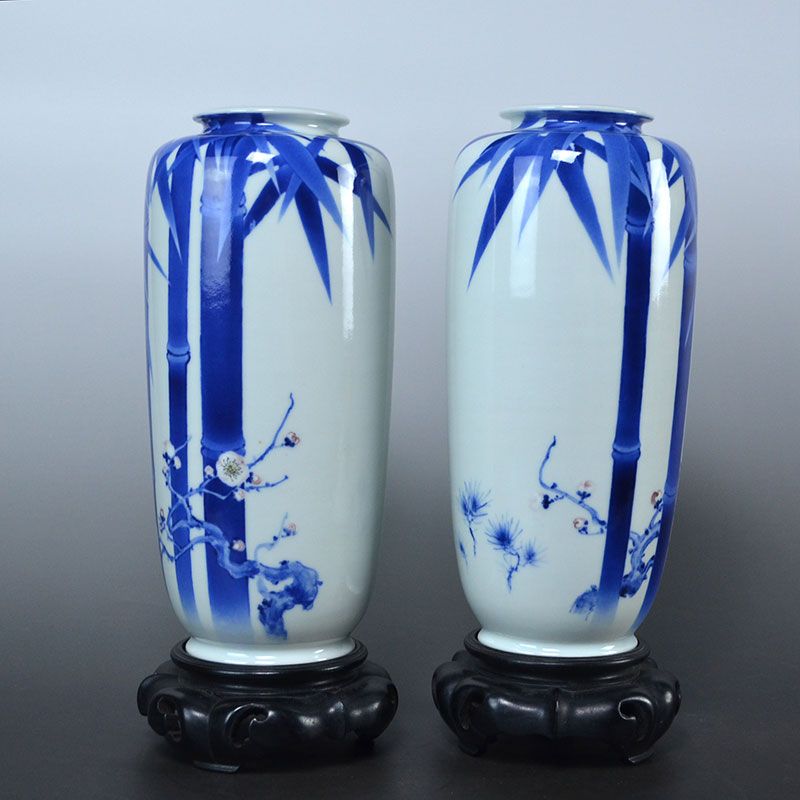 Pair Miyagawa (Makuzu) Kozan I Porcelain Plum Blossom Vases